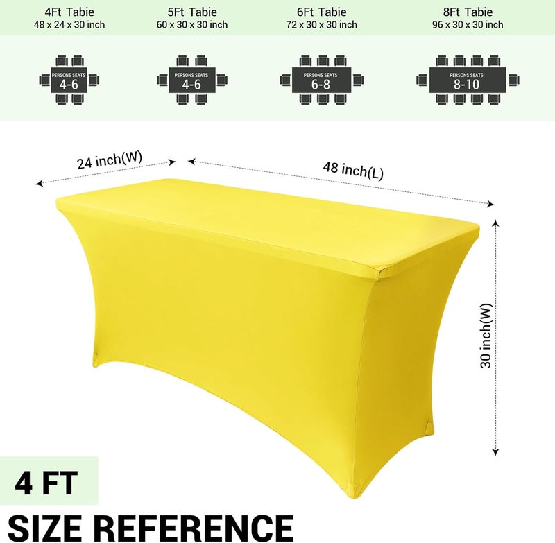 Obstal 4Ft Stretch Spandex Table Cover for Standard Folding Tables - 2 Pack Universal Rectangular Fitted Tablecloth for Party, Banquet, Events, Trade Show (Yellow, 48L x 24W x 30H Inches) - Image 4