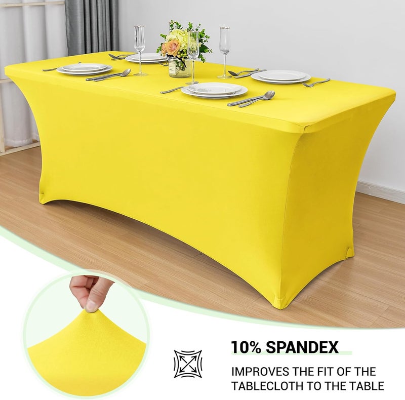 Obstal 4Ft Stretch Spandex Table Cover for Standard Folding Tables - 2 Pack Universal Rectangular Fitted Tablecloth for Party, Banquet, Events, Trade Show (Yellow, 48L x 24W x 30H Inches) - Image 2