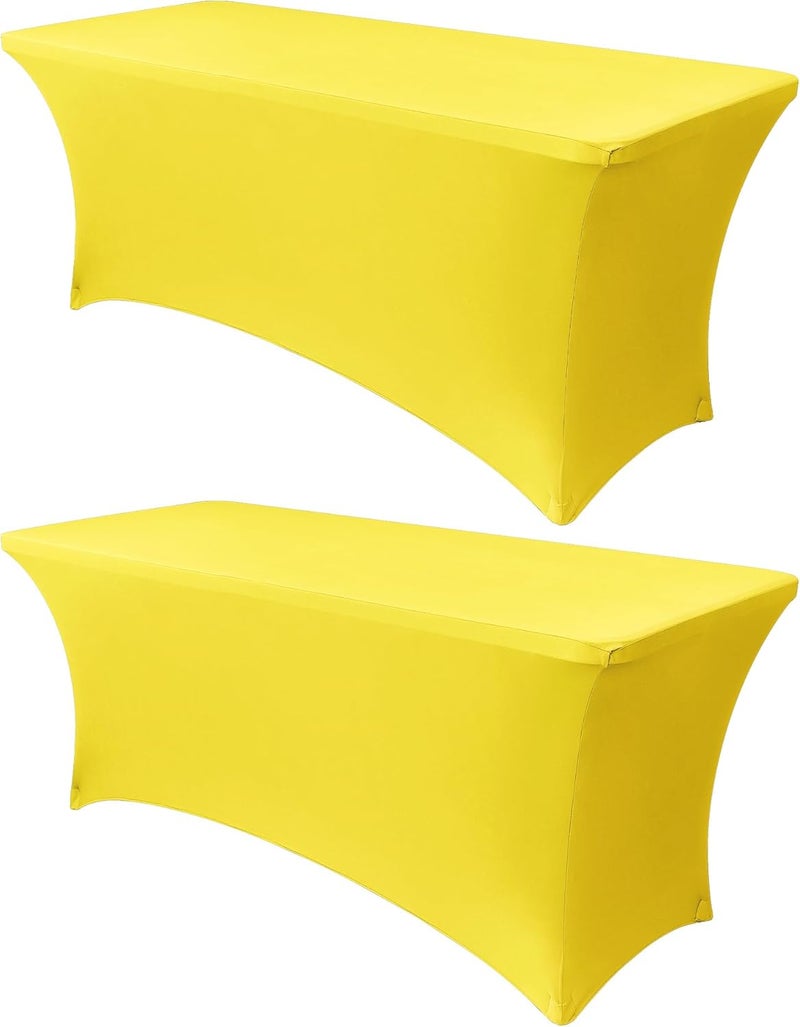 Obstal 4Ft Stretch Spandex Table Cover for Standard Folding Tables - 2 Pack Universal Rectangular Fitted Tablecloth for Party, Banquet, Events, Trade Show (Yellow, 48L x 24W x 30H Inches) - Image 1