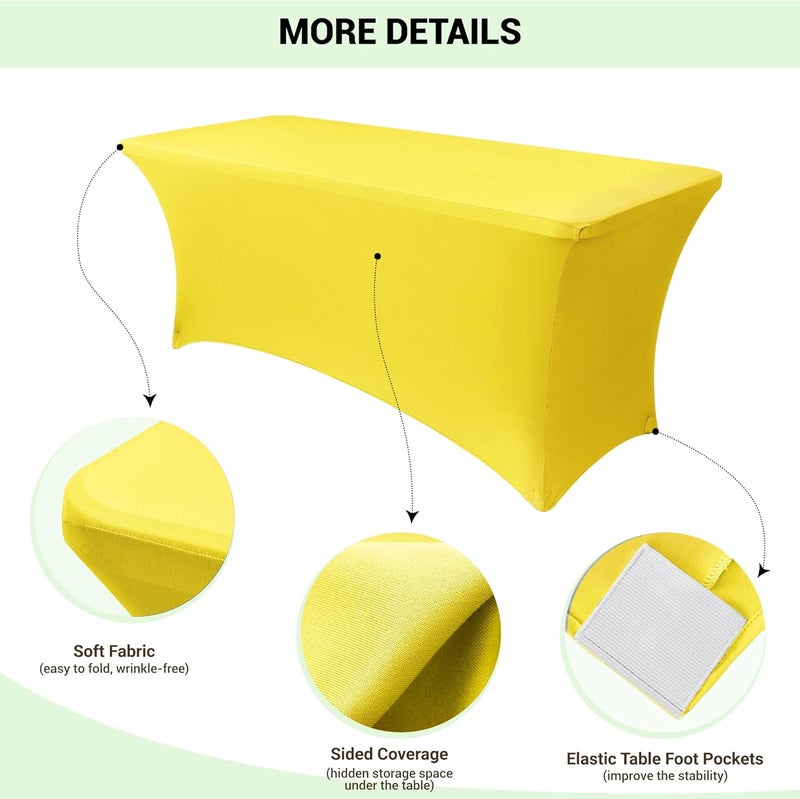 Obstal 4Ft Stretch Spandex Table Cover for Standard Folding Tables - 2 Pack Universal Rectangular Fitted Tablecloth for Party, Banquet, Events, Trade Show (Yellow, 48L x 24W x 30H Inches) - Image 3