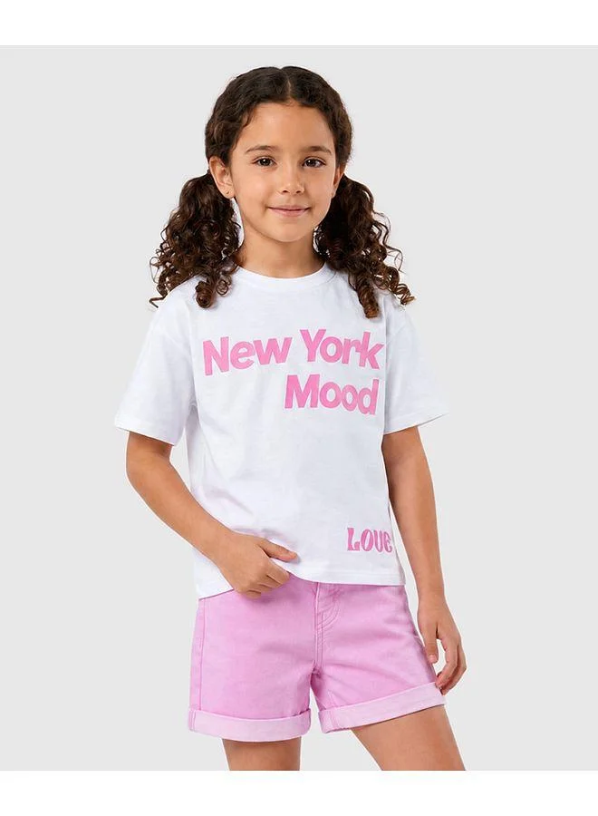 Primo Gino Primo Gino 100% Cotton French Terry Knit Oversized Text Printed T-Shirt and Shorts Set - White and Pink