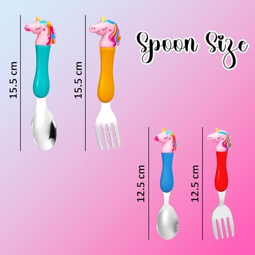 VGRASSP Unicorn Family Baby Spoon and Fork Cutlery for Babies and Kids - Stainless Steel (304) Tableware Set with Comfortable Handle for Boys and Girls - Image 3