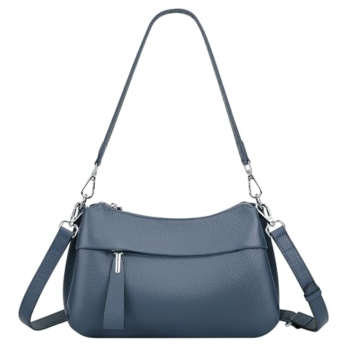 Over Earth Genuine Leather Handbags for Women Crossbody Bag Ladies Shoulder Hobo Purse Small(O111-2E Indigo Blue) - Image 1
