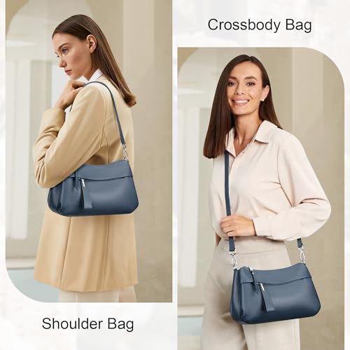 Over Earth Genuine Leather Handbags for Women Crossbody Bag Ladies Shoulder Hobo Purse Small(O111-2E Indigo Blue) - Image 2