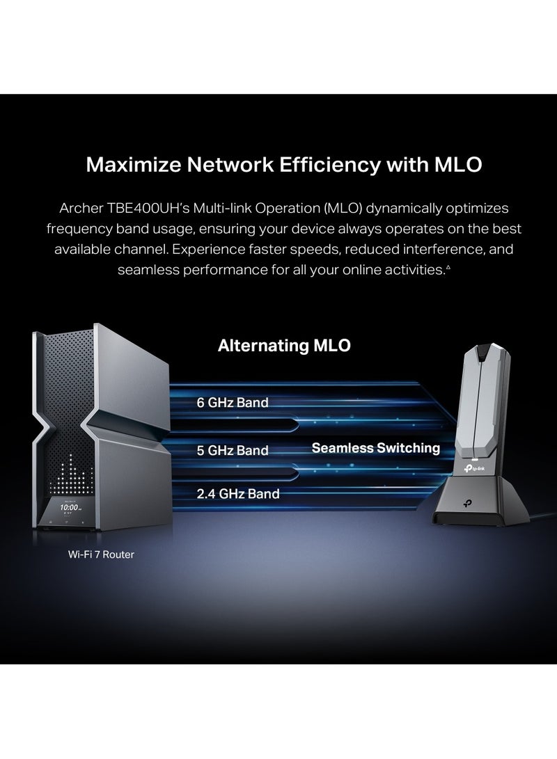 تي بي لينك محول USB ثلاثي النطاق عالي الكسب Archer TBE400UH BE6500 Wi-Fi 7 | نطاق 6 جيجاهرتز، قناة 160 ميجاهرتز | عملية متعددة الروابط | سرعات نقل USB 3.0 | معزز نطاق مع هوائيات عالية الكسب + تشكيل الشعاع - Image 5