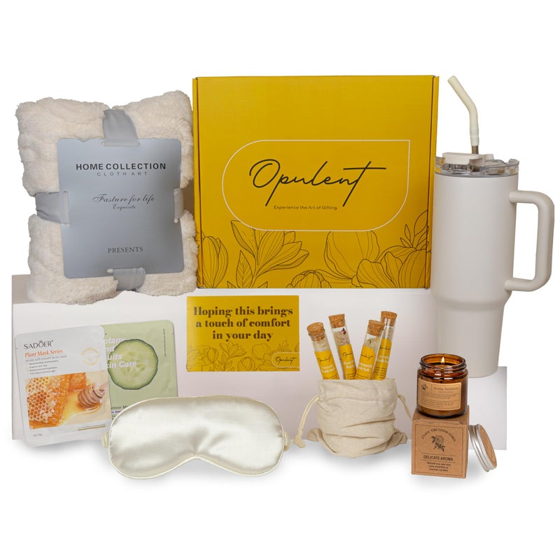 Gift Basket for Women  Luxury Self Care Basket for Women  Cozy Blanket 40oz Tumbler Candle Bath Salts  Unique Birthday Box for Her  Get Well Soon Care Package