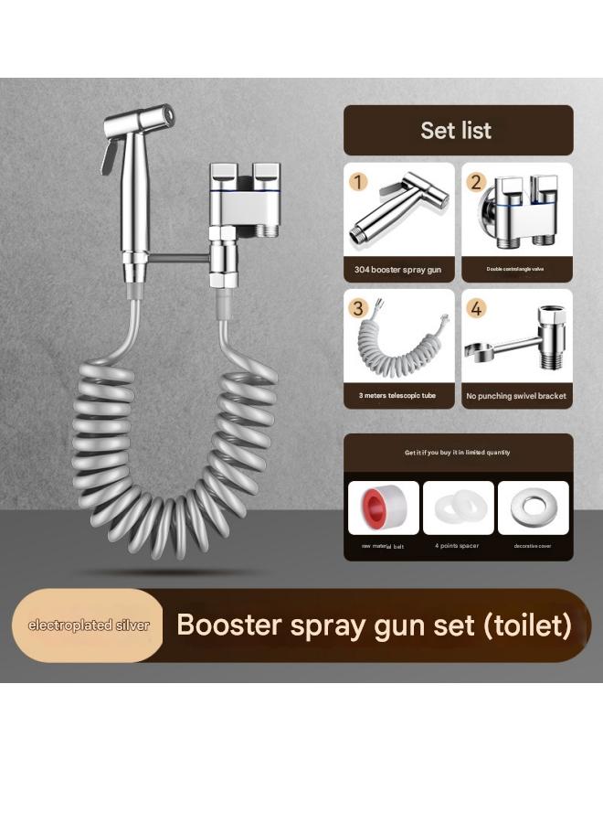 High - quality Handheld Bidet Toilet Sprayer Set, 1 - in - 2 - out Double - control Angle Valve, Suitable for Bidet and Shower, Extension Tube, Toilet Companion, Bathroom Faucet Toilet Faucet, Copper Metal Valve Body (Electroplating), Stainless Steel Spray Gun + 3m Telescopic Tube + Copper Bracket + (Stainless - steel Flat Wheel) Mini Double - control Angle Valve - Image 1