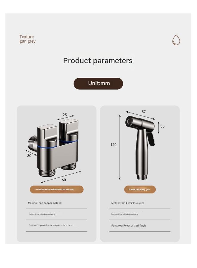 High - quality Handheld Bidet Toilet Sprayer Set, 1 - in - 2 - out Double - control Angle Valve, Suitable for Bidet and Shower, Extension Tube, Toilet Companion, Bathroom Faucet Toilet Faucet, Copper Metal Valve Body (Electroplating), Stainless Steel Spray Gun + 3m Telescopic Tube + Copper Bracket + (Stainless - steel Flat Wheel) Mini Double - control Angle Valve - Image 5