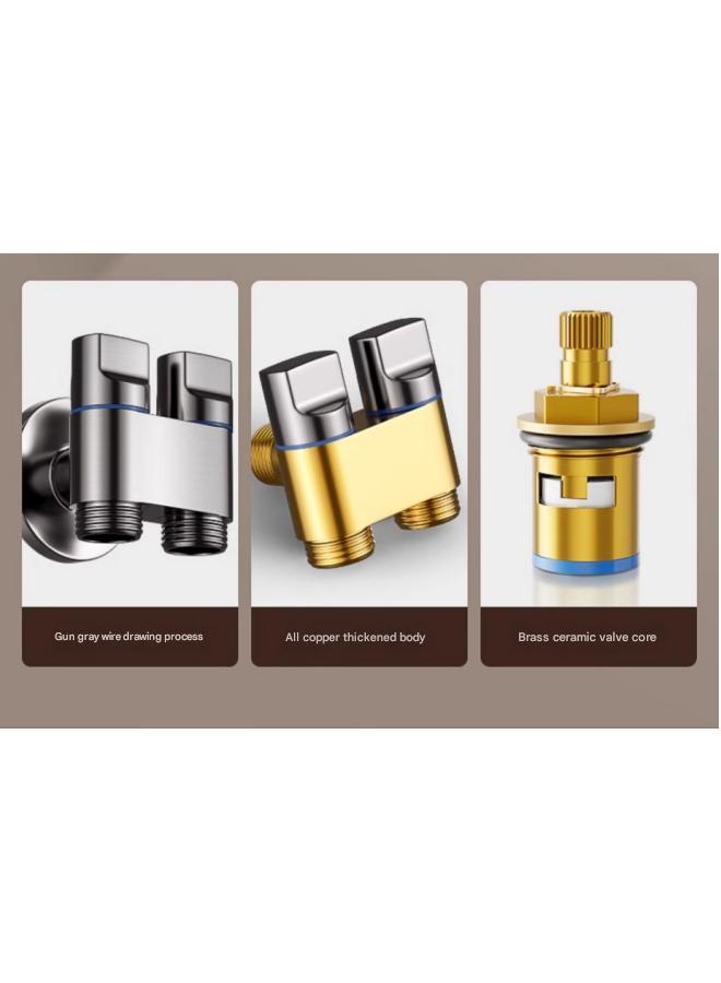 High - quality Handheld Bidet Toilet Sprayer Set, 1 - in - 2 - out Double - control Angle Valve, Suitable for Bidet and Shower, Extension Tube, Toilet Companion, Bathroom Faucet Toilet Faucet, Copper Metal Valve Body (Electroplating), Stainless Steel Spray Gun + 3m Telescopic Tube + Copper Bracket + (Stainless - steel Flat Wheel) Mini Double - control Angle Valve - Image 4