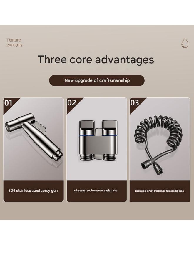 High - quality Handheld Bidet Toilet Sprayer Set, 1 - in - 2 - out Double - control Angle Valve, Suitable for Bidet and Shower, Extension Tube, Toilet Companion, Bathroom Faucet Toilet Faucet, Copper Metal Valve Body (Electroplating), Stainless Steel Spray Gun + 3m Telescopic Tube + Copper Bracket + (Stainless - steel Flat Wheel) Mini Double - control Angle Valve - Image 2