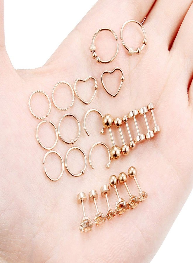 Ftovosyo 18g Cartilage Earrings Hoop Studs for Women Surgical Steel Forwards Helix Earring Hoop Daith Conch Tragus Earrings Piercing Jewelry for Men Rose Gold - Image 3