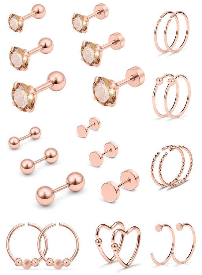 Ftovosyo 18g Cartilage Earrings Hoop Studs for Women Surgical Steel Forwards Helix Earring Hoop Daith Conch Tragus Earrings Piercing Jewelry for Men Rose Gold - Image 1