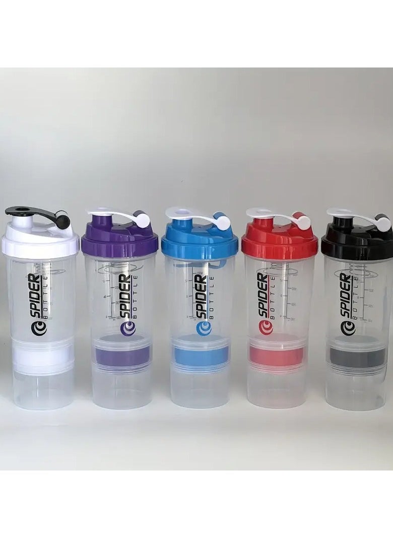 SPIDER BOTTLE Portable Protein Shaker Bottle – Durable PP Material, Non-Slip Leak-Proof Design with 3-Layer Twist-Off Storage for Supplements, Pills, and Milkshakes – Perfect for Gym & Outdoor Fitness Enthusiasts (Assorted Colors)  - Image 1