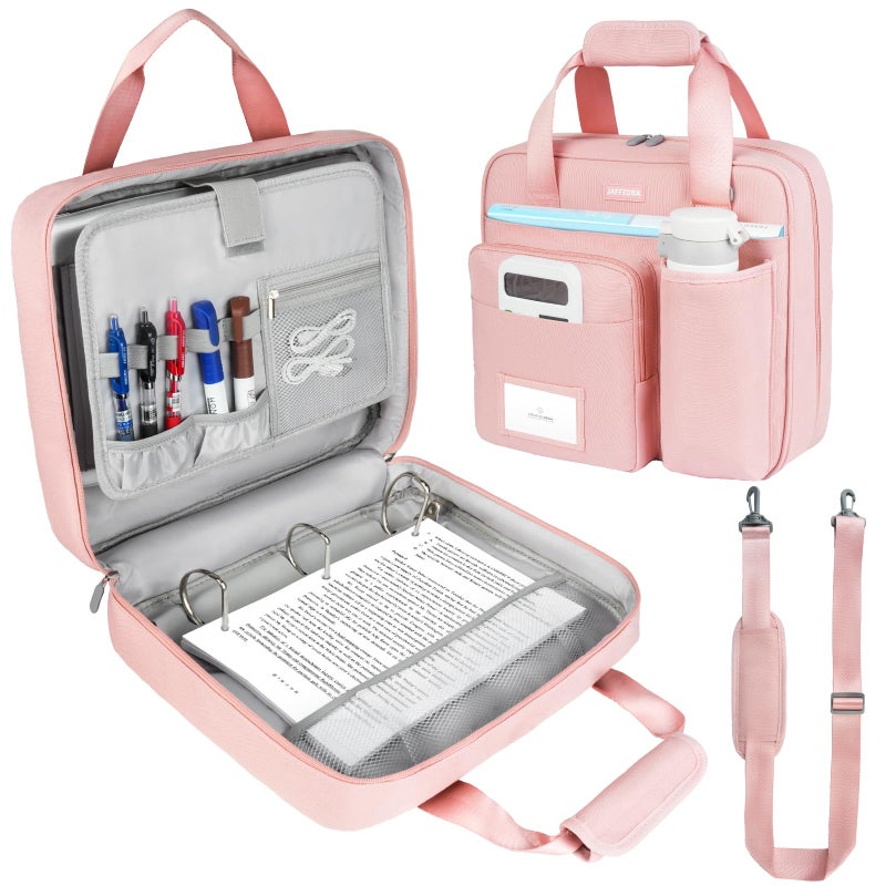 Jaffzora Zipper Binder 3 Ring with Shoulder Strap, 700 Sheets Capacity 3 Inch Binder with Zipper Fits 13 Inch Laptop for School and Office,Pink - Image 1