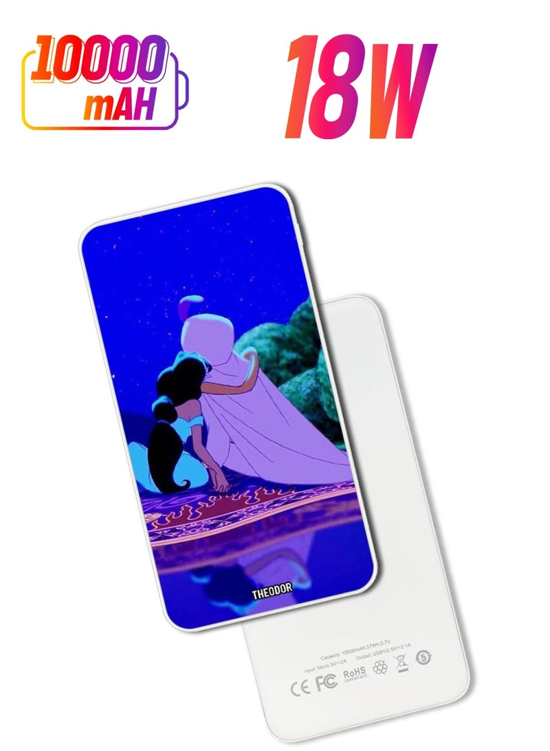 Theodor 10,000 mAh Super Fast Charging Ultra Compact Power Bank with Quick Charge & Power Delivery, Portable Charger For iPhone and Android Animation Aladdin And Jasmin - Image 1