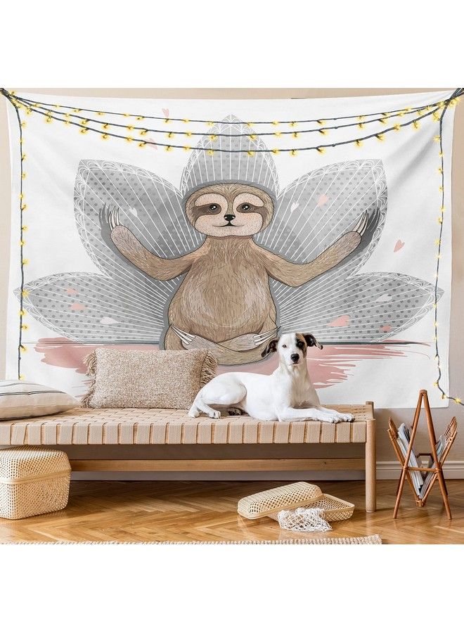 Ambesonne Sloth Tapestry Little Sloth Lotus Flower Yoga Asana Positions Fun Wall Hanging For Bedroom Living Room Dorm Decor 40" X 60" Pink Brown Grey - Image 2
