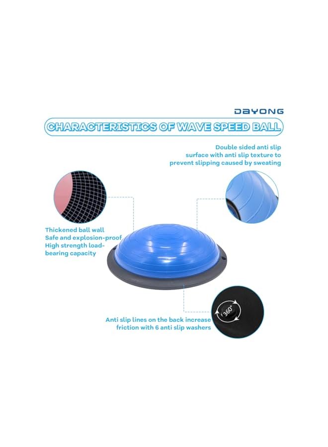 DAYONG كرة توازن، كرة تمرين مضادة للانزلاق نصف كرة يوغا مع حزام مقاومة TPE، كرة بيلاتس قابلة للنفخ مع حبل مرن، مدرب كرة توازن للياقة البدنية، قوة الجسم، صالة رياضية منزلية. - Image 3