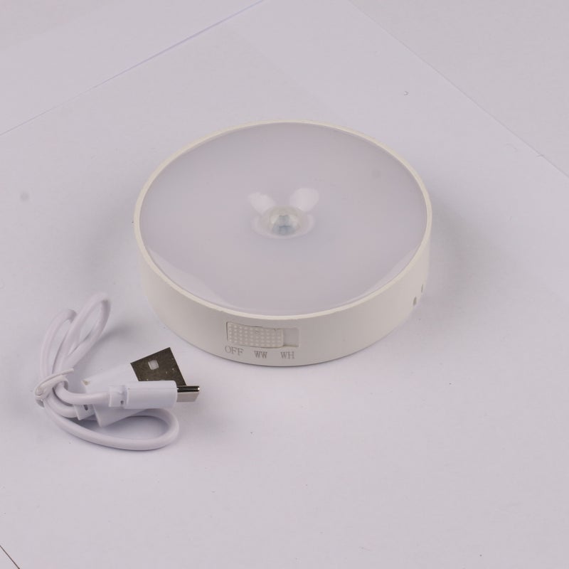 هامر لمبة بالشحن كشاف دواليب دائري تعمل بالحساس لخزانة ليلة لغرفة النوم و خزانة المنزل الإضاءة لون إنارة ابيض و لون الإضاءة اصفر القدرة 3 واط مقاس قطر 8.5 سم - Image 2