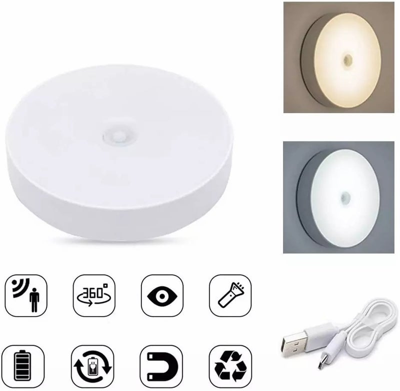 هامر لمبة بالشحن كشاف دواليب دائري تعمل بالحساس لخزانة ليلة لغرفة النوم و خزانة المنزل الإضاءة لون إنارة ابيض و لون الإضاءة اصفر القدرة 3 واط مقاس قطر 8.5 سم - Image 5