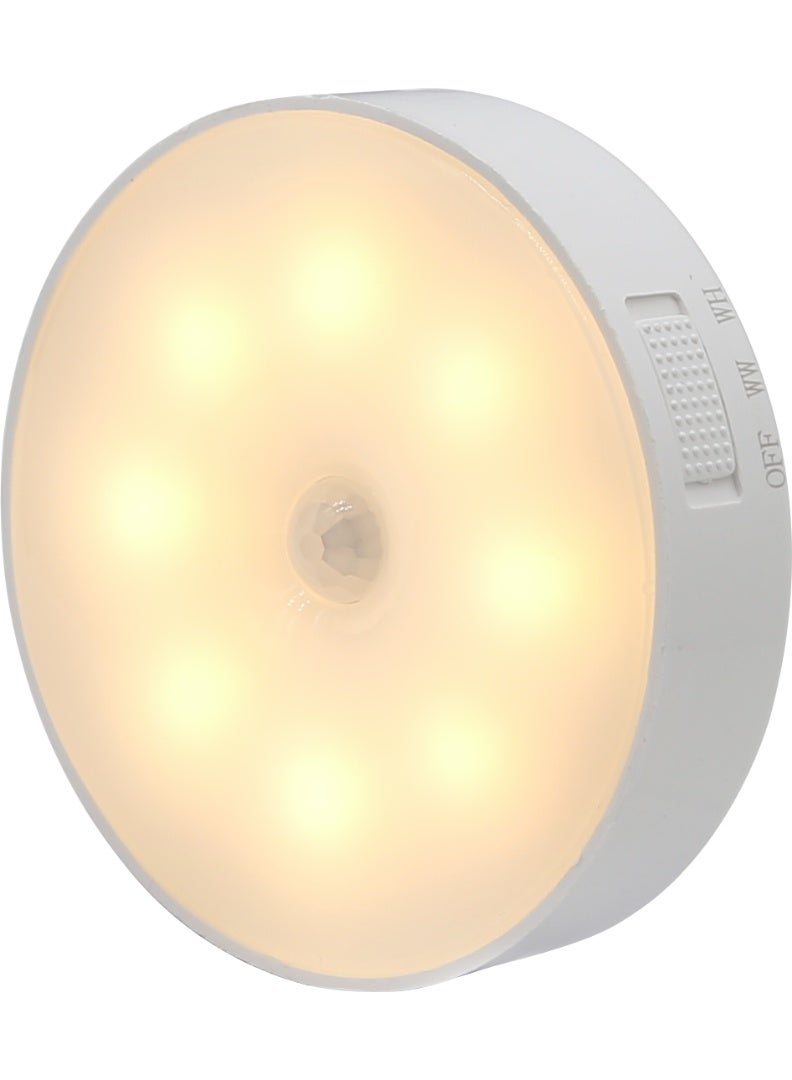هامر لمبة بالشحن كشاف دواليب دائري تعمل بالحساس لخزانة ليلة لغرفة النوم و خزانة المنزل الإضاءة لون إنارة ابيض و لون الإضاءة اصفر القدرة 3 واط مقاس قطر 8.5 سم - Image 4