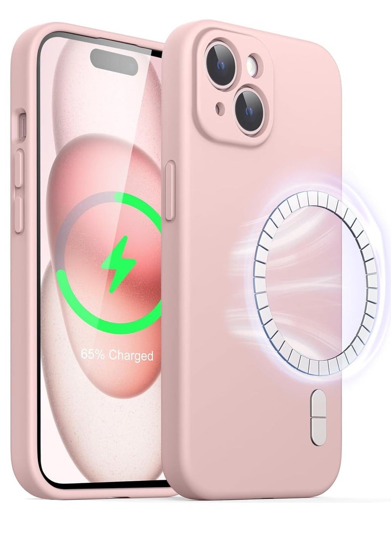Raxoom ELTRAZONE Magnetic Silicone Case for iPhone 15 6.1-Inch, Compatible with MagSafe, Phone Cover with Camera Lens Full Protection (Pink) - Image 1
