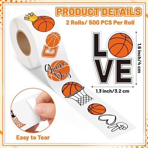 A1diee Basketball Labels Roll Stickers - 1000Pcs Sports Balls Decal Reward Game Day Sports Supplies Ball Themed Birthday Party Favor Supplies Gifts for DIY Water Bottle Scrapbook Laptop, 16 Designs - Image 2