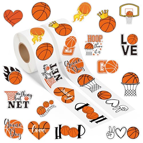 A1diee Basketball Labels Roll Stickers - 1000Pcs Sports Balls Decal Reward Game Day Sports Supplies Ball Themed Birthday Party Favor Supplies Gifts for DIY Water Bottle Scrapbook Laptop, 16 Designs - Image 1