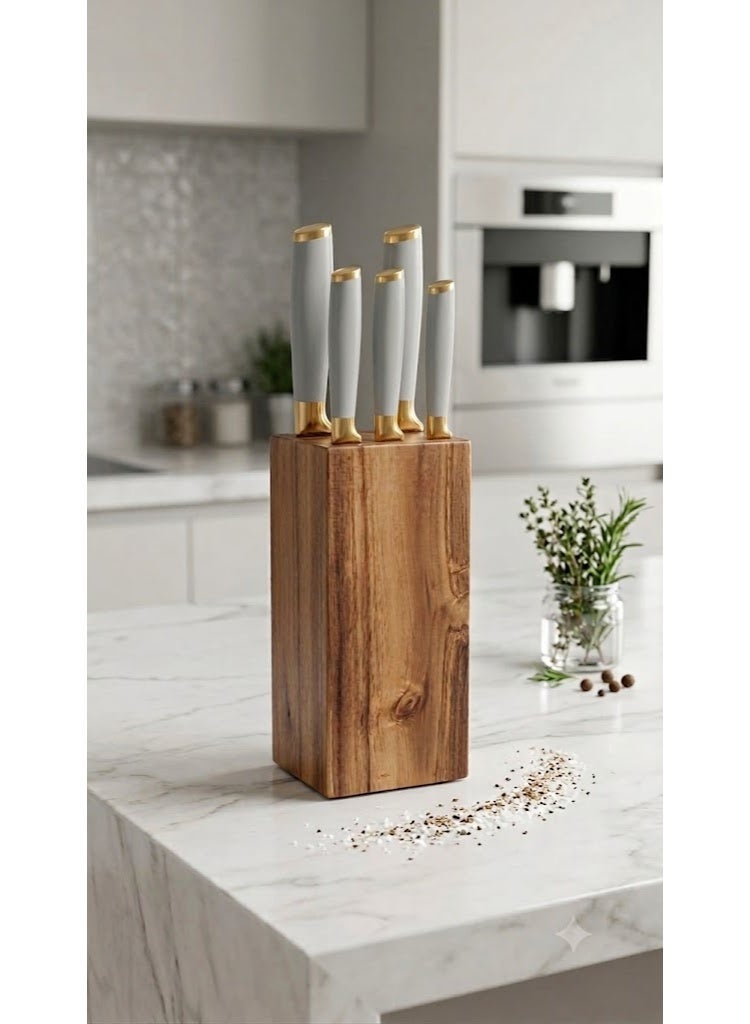 5-Piece Kitchen Knife Set with Colorful Handles and Wooden Stand – Sharp Cooking Knives - Image 1