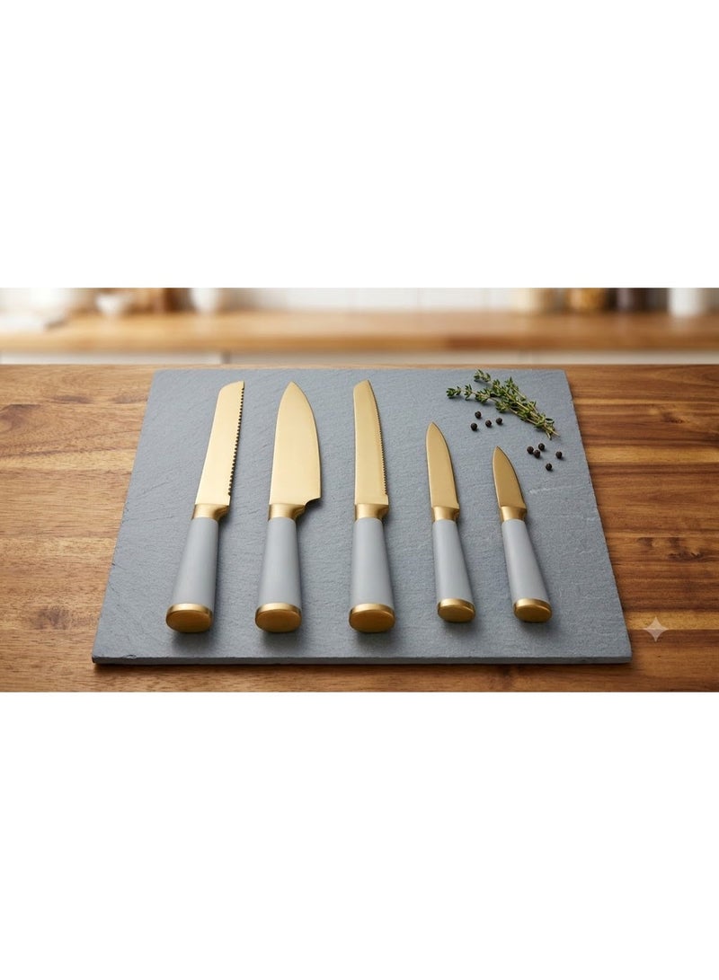 5-Piece Kitchen Knife Set with Colorful Handles and Wooden Stand – Sharp Cooking Knives - Image 2