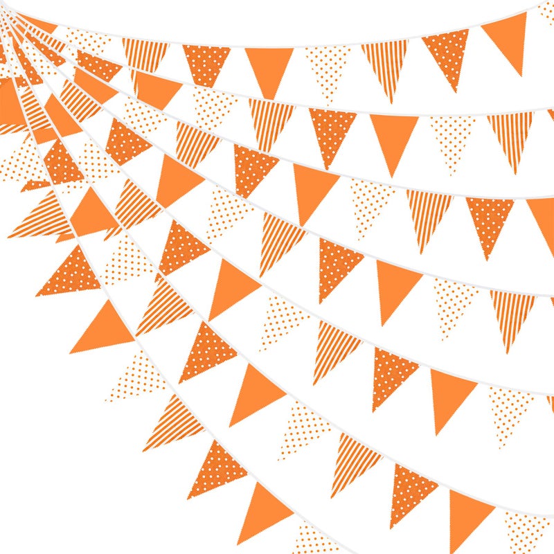 pinkblume 32Ft Orange Stripe Dot Triangle Flag Fabric Banner Cotton Pennant Garland Bunting Streamer for Fall Decor Autumn Wedding Birthday Party Thanksgiving Day Home Nursery Outdoor Garden Hanging Decoration - Image 1