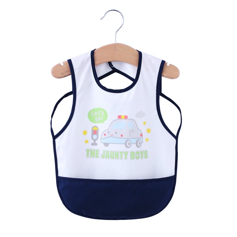 Childrens Costume Bib Baby Dinner Meal Bag Parents Kiss New Cartoon Printed Baby Retro-Dressing Navy Blue 