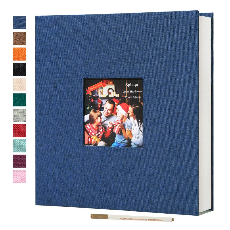Spbapr Large Photo Album Self Adhesive 3x5 4x6 5x7 8x10 Pictures Magnetic Scrapbook 40 Blank Pages Linen Cover DIY Album with A Metal Pen