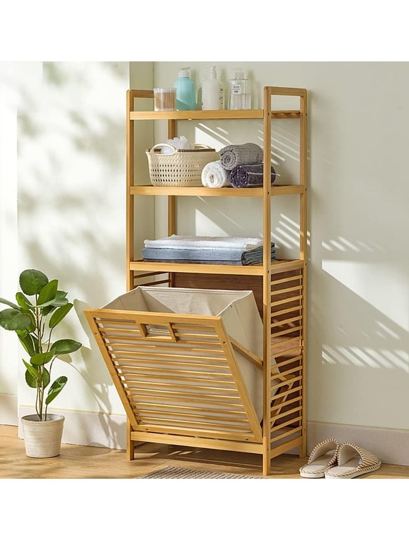 JOMILA Laundry Hamper Basket with Liner Bag Storage, Bamboo Dirty Clothes Tilt Out Baskets with 3-Tier Shelves, Removable Clothes Basket Hampers for Bedroom Bathroom Living Room(40 * 30 * 119cm)  - Image 4