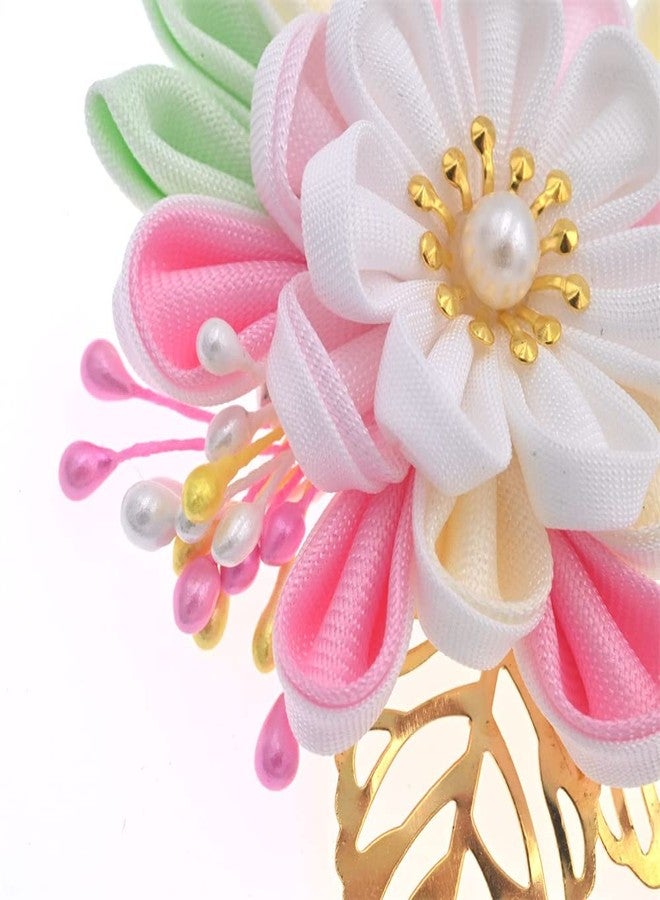 MIAO WU Japanese Hair Clip Cherry Blossom Japanese HairPin Kimono Hanfu Flower Hair pin Band Clip Japanese Hair Accessories for Women Girl (Light Pink) - Image 3