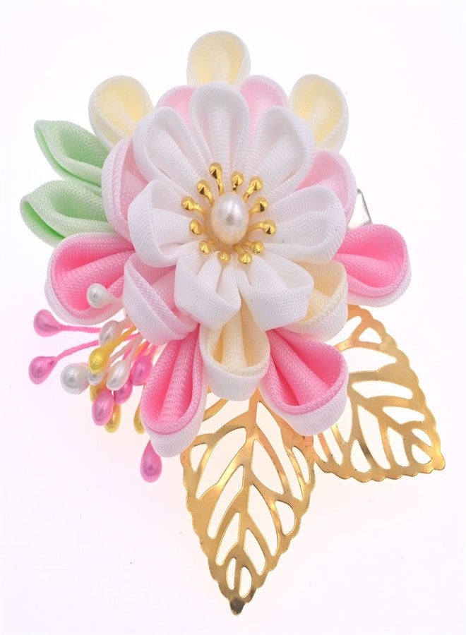 MIAO WU Japanese Hair Clip Cherry Blossom Japanese HairPin Kimono Hanfu Flower Hair pin Band Clip Japanese Hair Accessories for Women Girl (Light Pink) - Image 2