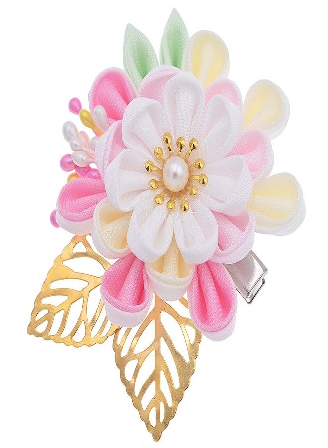 MIAO WU Japanese Hair Clip Cherry Blossom Japanese HairPin Kimono Hanfu Flower Hair pin Band Clip Japanese Hair Accessories for Women Girl (Light Pink) - Image 1