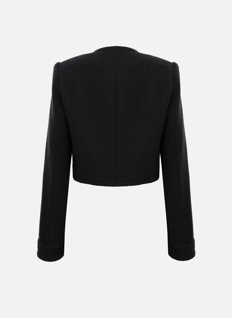 ليتشي سترة واحدة الصدر محكمة مع أزرار كبيرة