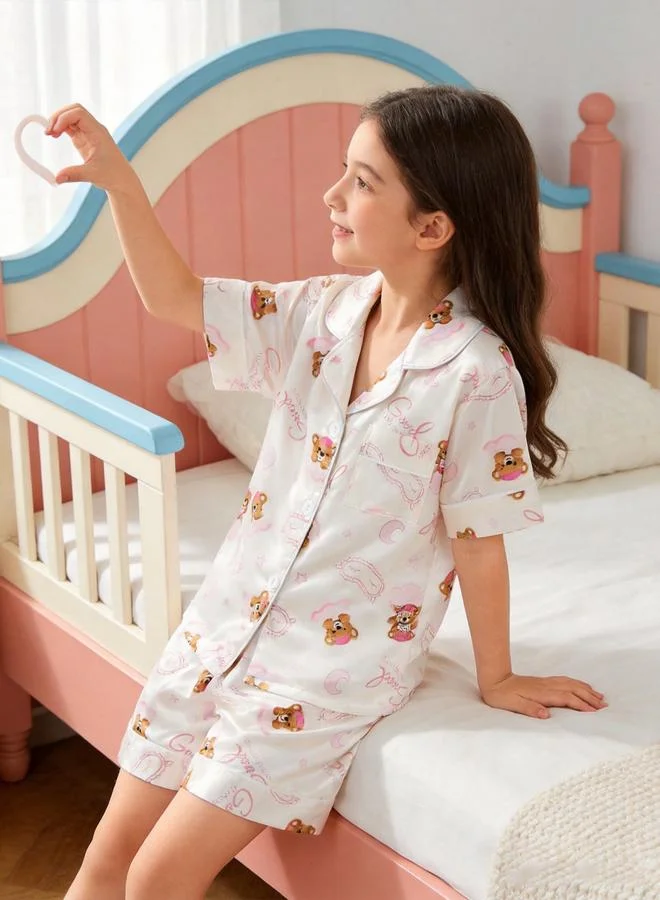 Take Two Girls Bear Print Short Sleeve Pajama Set