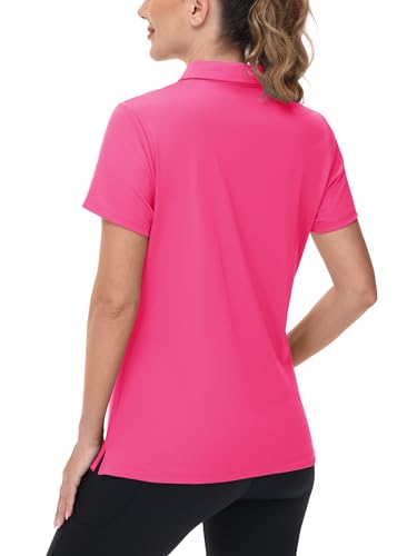 TACVASEN V Neck Polo for Women UV Protection Polos Golf Shirt UPF 50+ Collared Shirts Dry Fit Breathable Tops, Rose Red, M - Image 2