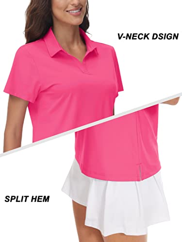 TACVASEN V Neck Polo for Women UV Protection Polos Golf Shirt UPF 50+ Collared Shirts Dry Fit Breathable Tops, Rose Red, M - Image 4