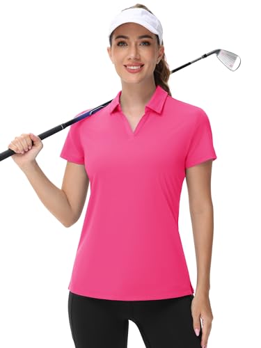 TACVASEN V Neck Polo for Women UV Protection Polos Golf Shirt UPF 50+ Collared Shirts Dry Fit Breathable Tops, Rose Red, M - Image 5