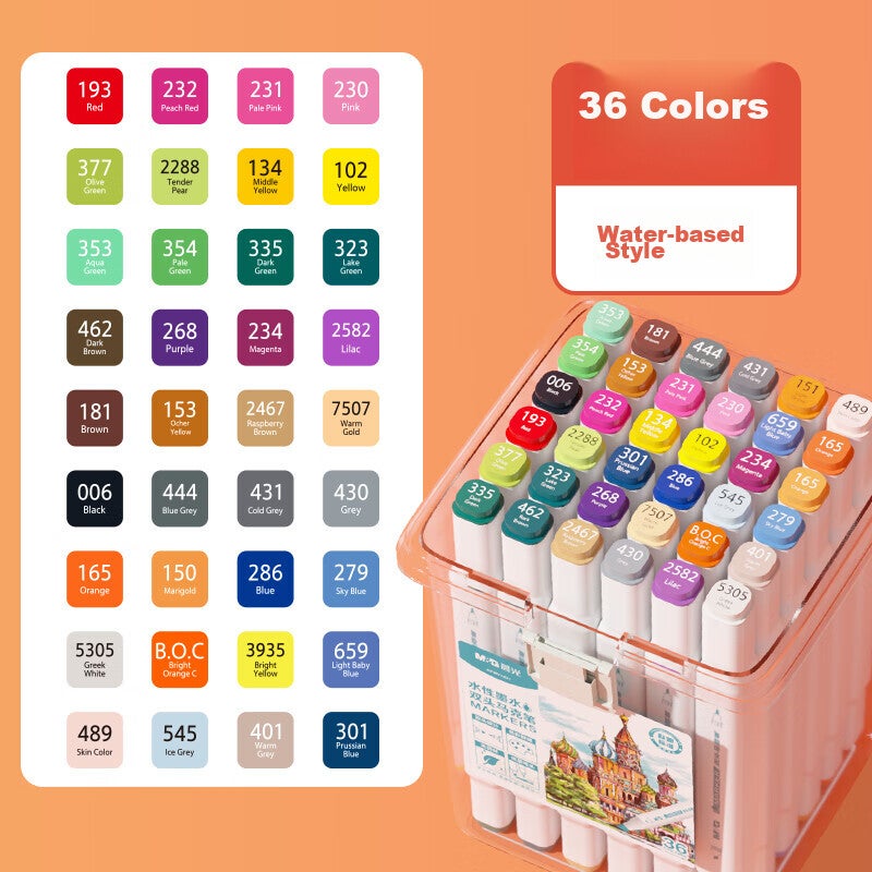 M&G Stationery, 36 Colors of Water-Based Markers, Safe Double-Ended Square Handle Watercolor Pens, Highlighters, Student Art Supplies, Children's Drawing Tools, Girls' Birthday Gifts, APMV1431 - Image 2