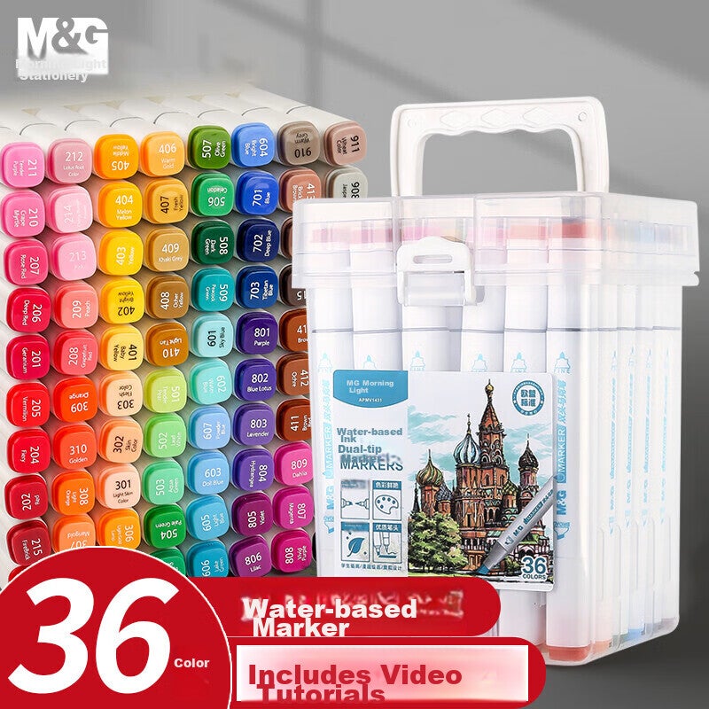 M&G Stationery, 36 Colors of Water-Based Markers, Safe Double-Ended Square Handle Watercolor Pens, Highlighters, Student Art Supplies, Children's Drawing Tools, Girls' Birthday Gifts, APMV1431 - Image 1