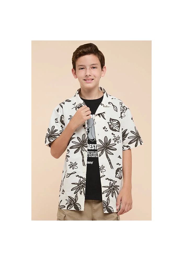أر أند بي Patterned Shirt with Revere Collar and Short Sleeves