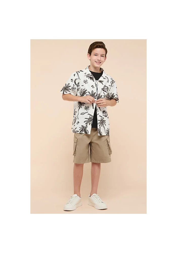 أر أند بي Patterned Shirt with Revere Collar and Short Sleeves