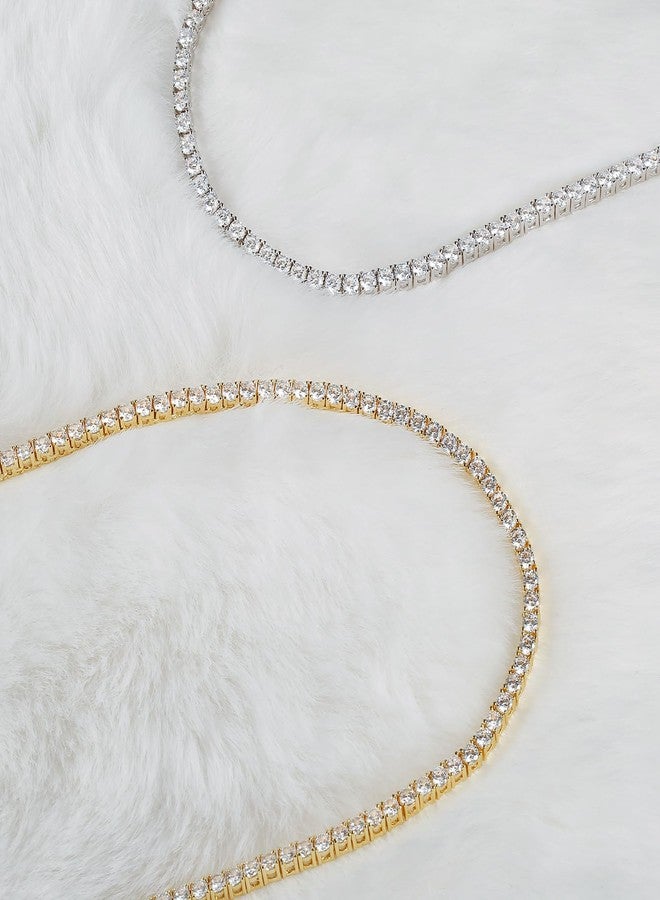 Kose 4 Prong Tennis Necklace for Women and Men- 18k white/yellow gold plated chains and 5A 3.0mm Round Cubic Zirconia Cut Faux Diamond Tennis Chain| Festival gifts |Size 22inch - Image 2