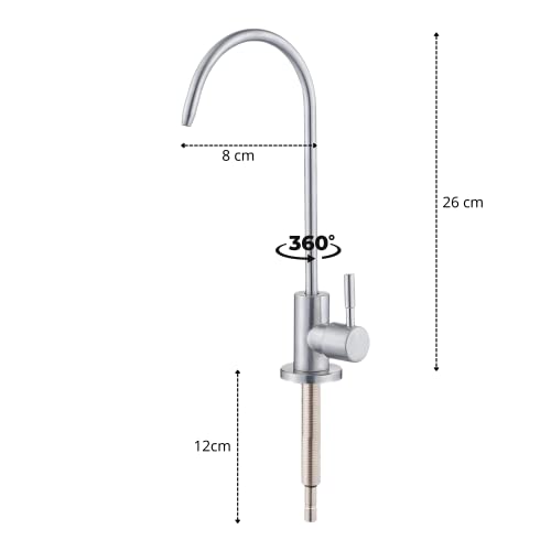 Shapure Imported Ro Faucet tap for Undersink for All Ro Water purifiers, Stainless Steel Kitchen Sink Faucet Tap with Chrome Finish for RO Drinking Water Filter (Kent Type Faucet) - Image 2