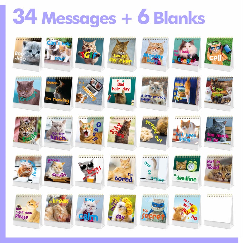 Gethelud 40 Pages Funny Desk Sign, 34 Different Fun and Flip-Over Messages plus 6 Erasable Blank Pages, Funny Desktop Flip Book for Office Gifts Desk Accessories (Cat Design) - Image 2