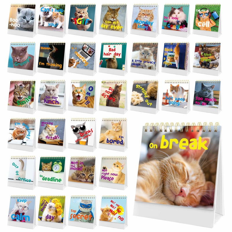 Gethelud 40 Pages Funny Desk Sign, 34 Different Fun and Flip-Over Messages plus 6 Erasable Blank Pages, Funny Desktop Flip Book for Office Gifts Desk Accessories (Cat Design) - Image 1