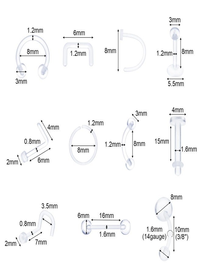 يوليف مجموعة مجوهرات ثقب الأذن من يوليف، 55 قطعة، مصنوعة من الأكريليك الشفاف: أقراط الأنف، حلقات الأنف، حلقات السرة، مثبتات الحاجز الأنفي، حلقات الشفاه، حلقات اللسان، وغيرها - 7 غرام، أحجام متنوعة - Image 3